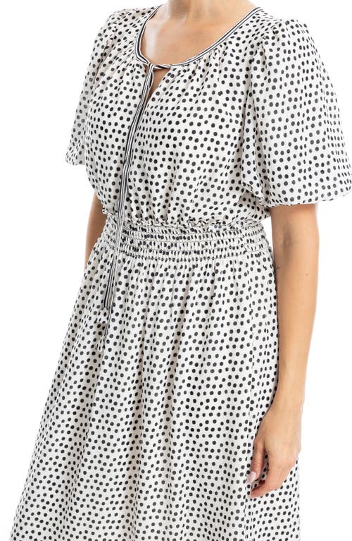Max Studio Bubble Sleeve Tiered Maxi Dress In Cream/black Stipple Dot Pnl