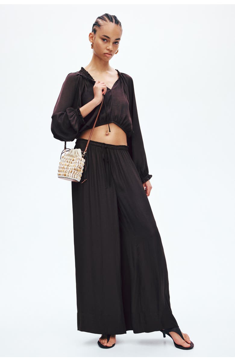 H&M Balloon-sleeved Blouse, Alternate, color, Dark Brown