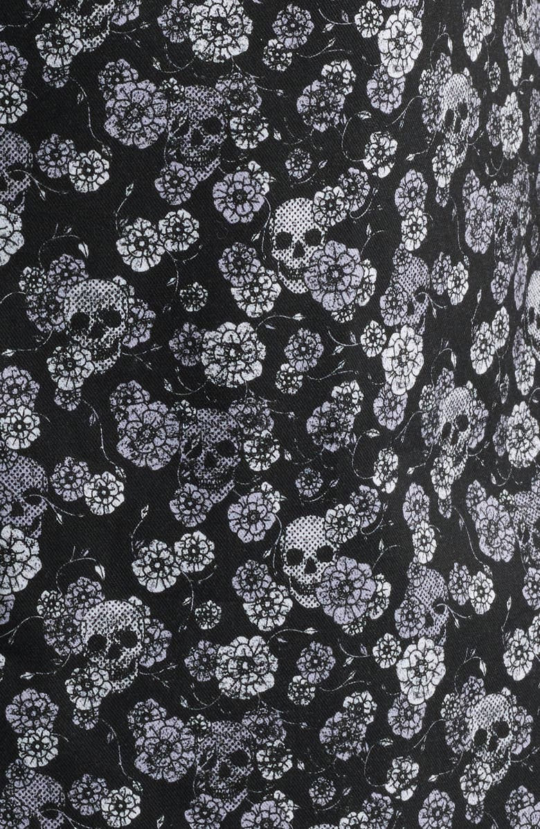 Stone Rose Summer Crush Skulls & Flowers Print Short Sleeve Stretch Cotton Blend Button-Up Shirt, Alternate, color, 