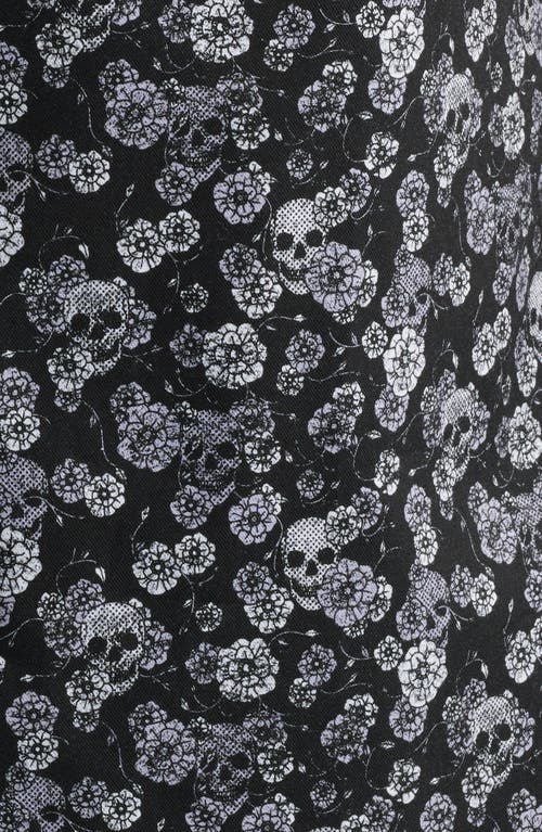 Stone Rose Summer Crush Skulls & Flowers Print Short Sleeve Stretch Cotton Blend Button-up Shirt