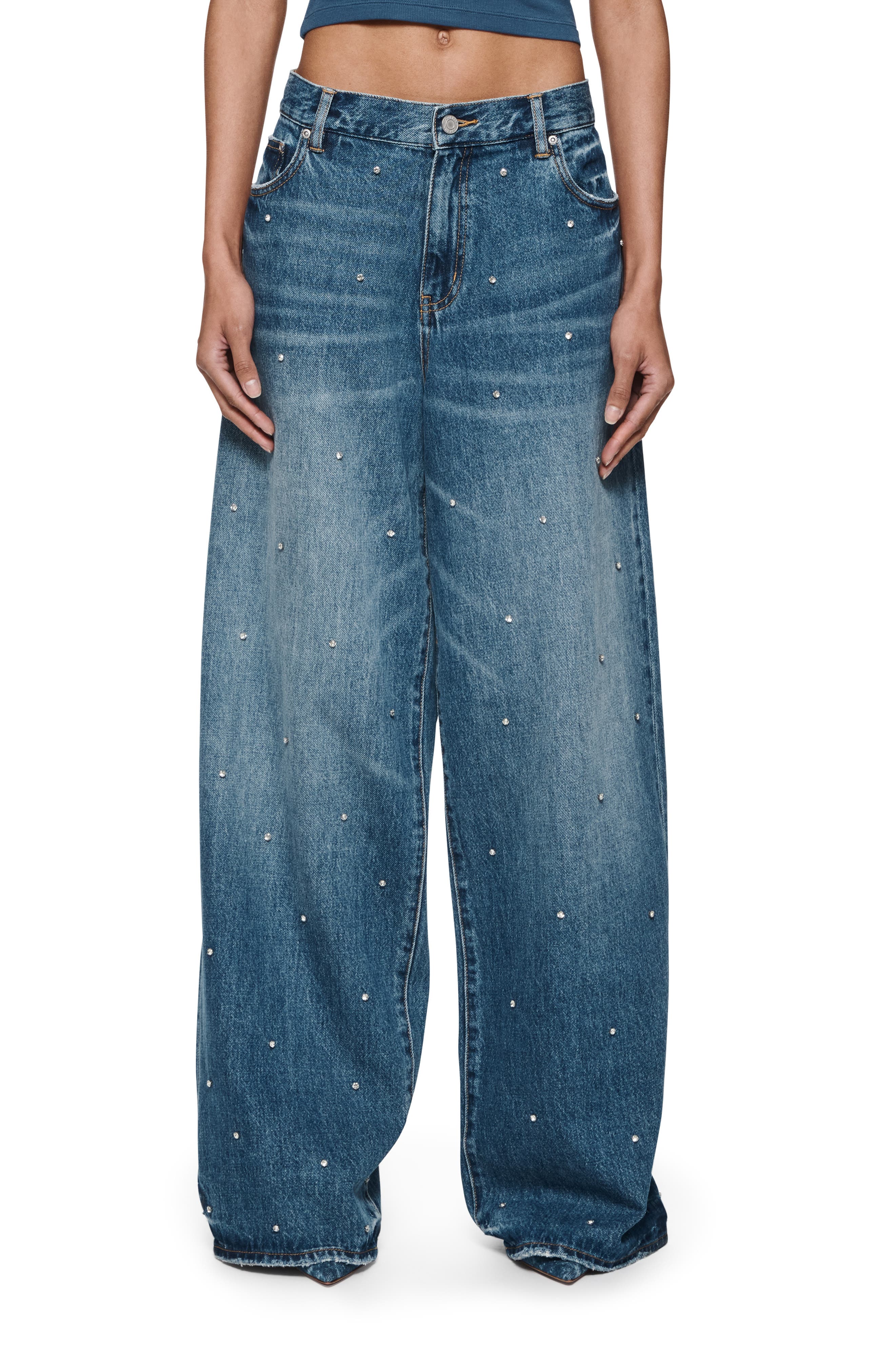 PURPLE BRAND Rhinestone Baggy Wide Leg Jeans (Women) | Nordstromrack
