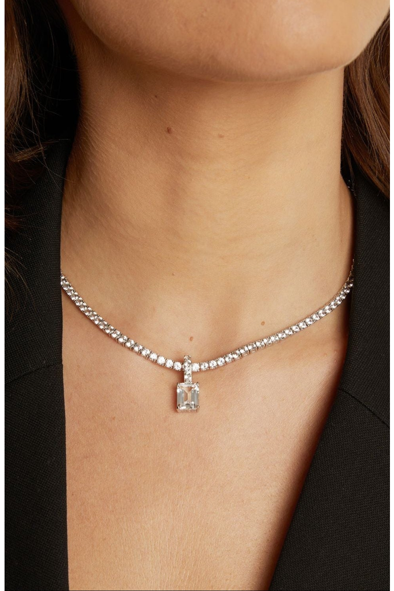 Emerald Cut Tennis Charm Pendant, Alternate, color, Yellow Gold / White Sapphire