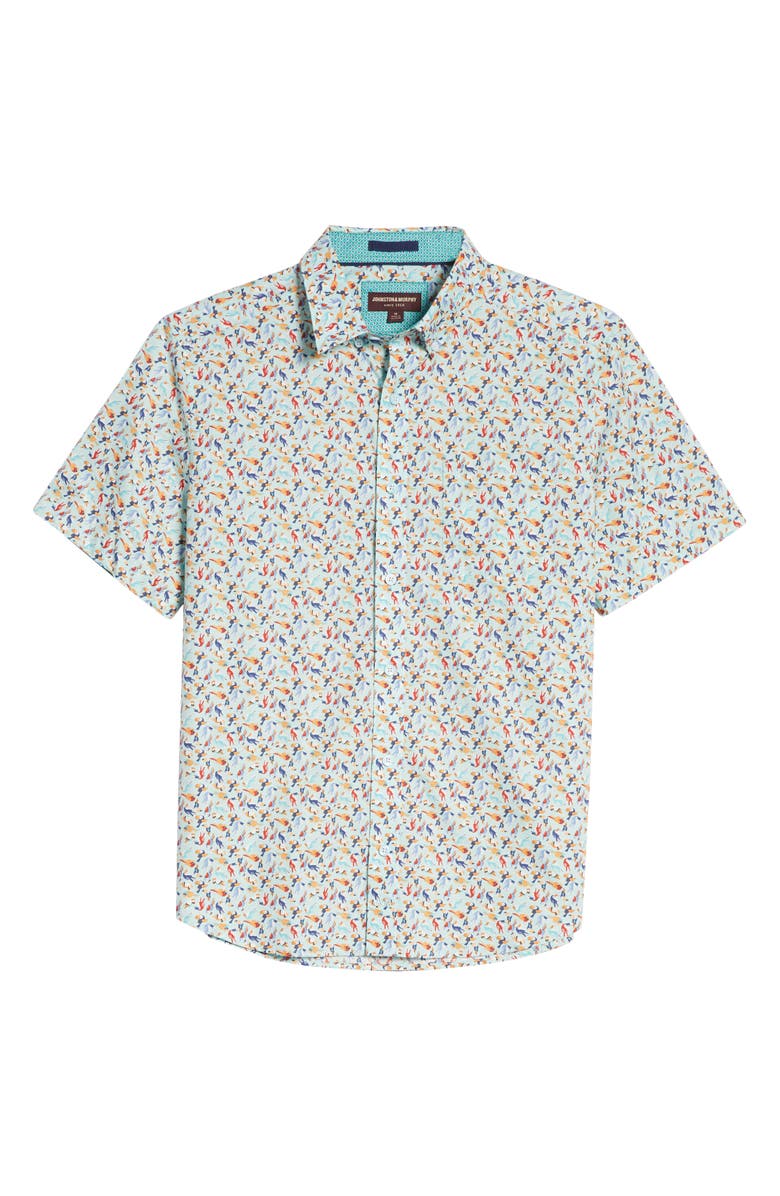 Johnston & Murphy Toucan Print Short Sleeve Button-Down Shirt, Alternate, color, 