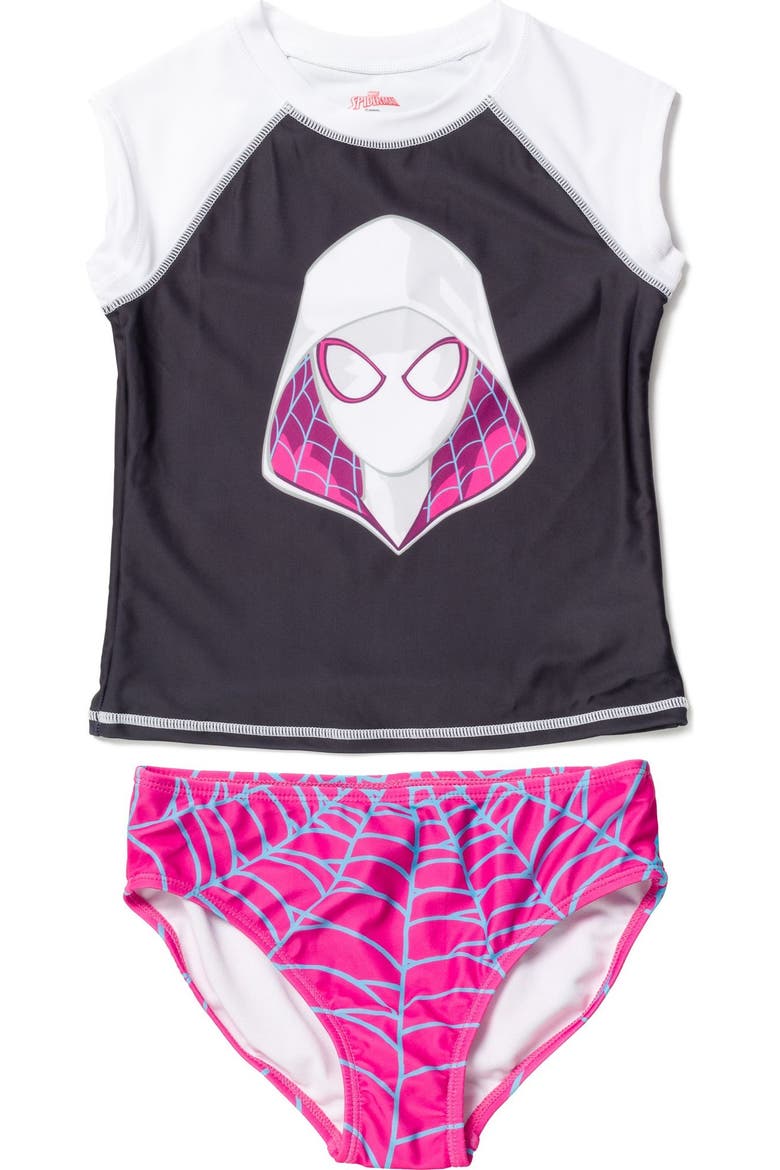 Spider-Verse 2-Piece Swimwear Rash Guard and Bikini Bottom Set, Main, color, Ghost Spider Pink