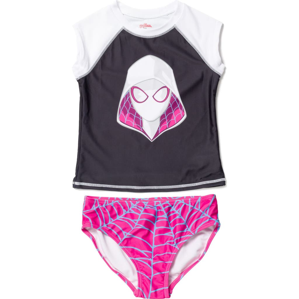 Marvel Kids' Spider-verse 2-piece Swimwear Rash Guard And Bikini Bottom Set In Ghost Spider Pink