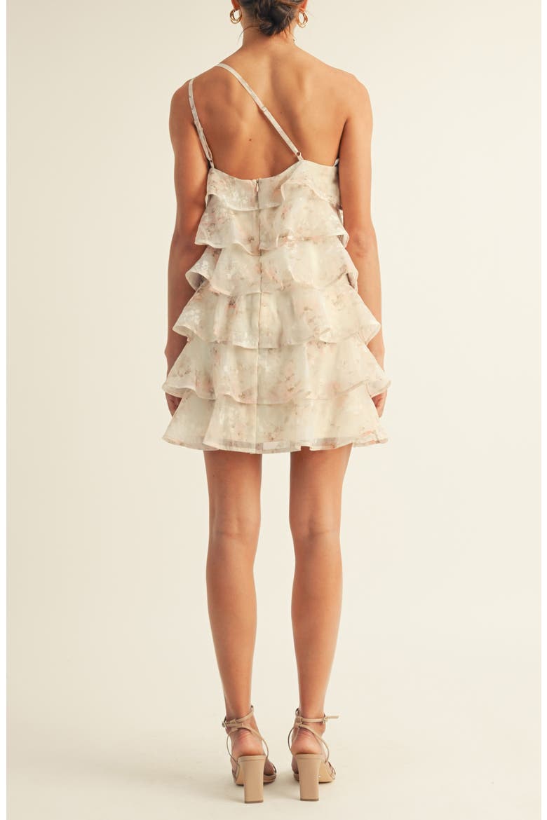 Olivia One-Shoulder Tiered Cocktail Minidress, Alternate, color, IVORY/ LIGHT PINK