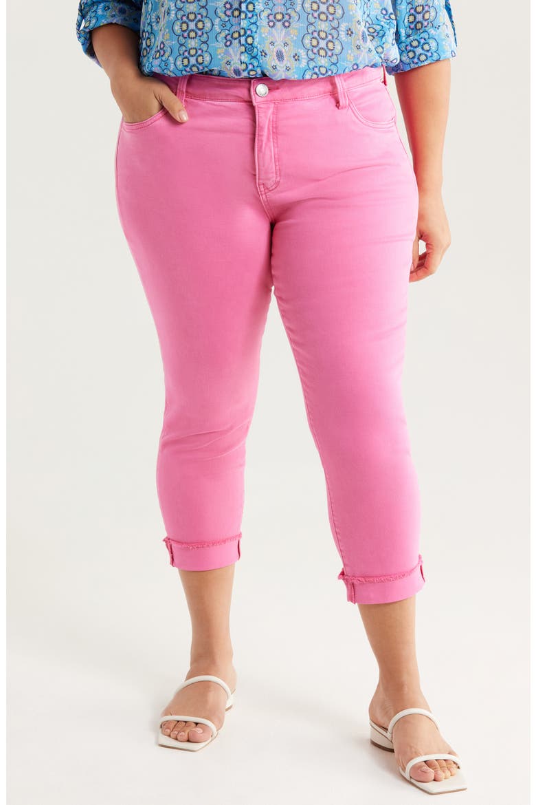 Amy Frayed Crop Slim Straight Leg Jeans, Main, color, SUGAR CORAL