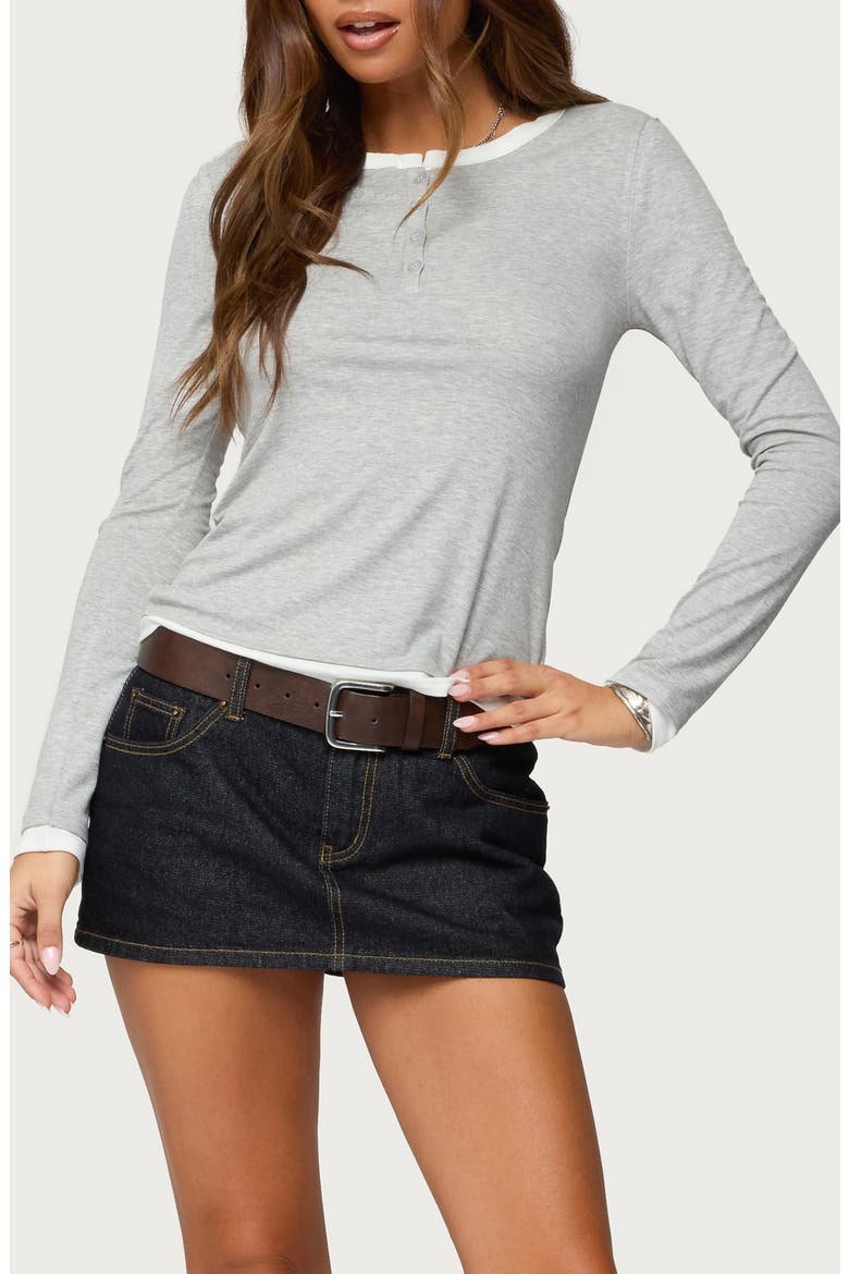 Contrast Layered Look Rib Henley, Main, color, GRAY-MELANGE