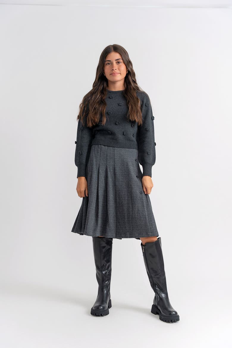 Herringbone Stretch 2 Piece Long Sleeve Sweater and Skirt Set, Alternate, color, Grey