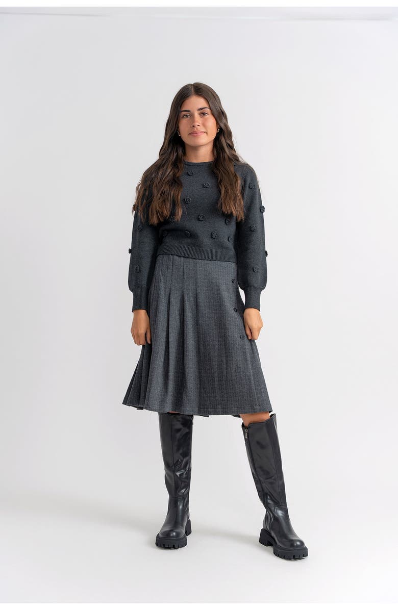 Space Grey Herringbone Stretch 2 Piece Long Sleeve Sweater and Skirt Set, Alternate, color, Black
