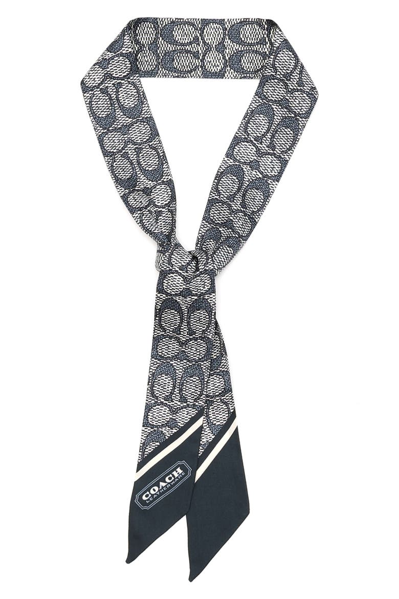 Textured Signature Logo Silk Scarf, Main, color, MIDNIGHT NAVY