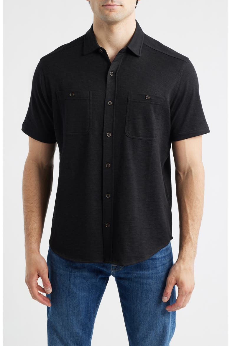Riley Knit Short Sleeve Button-Up Shirt, Main, color, BLACK