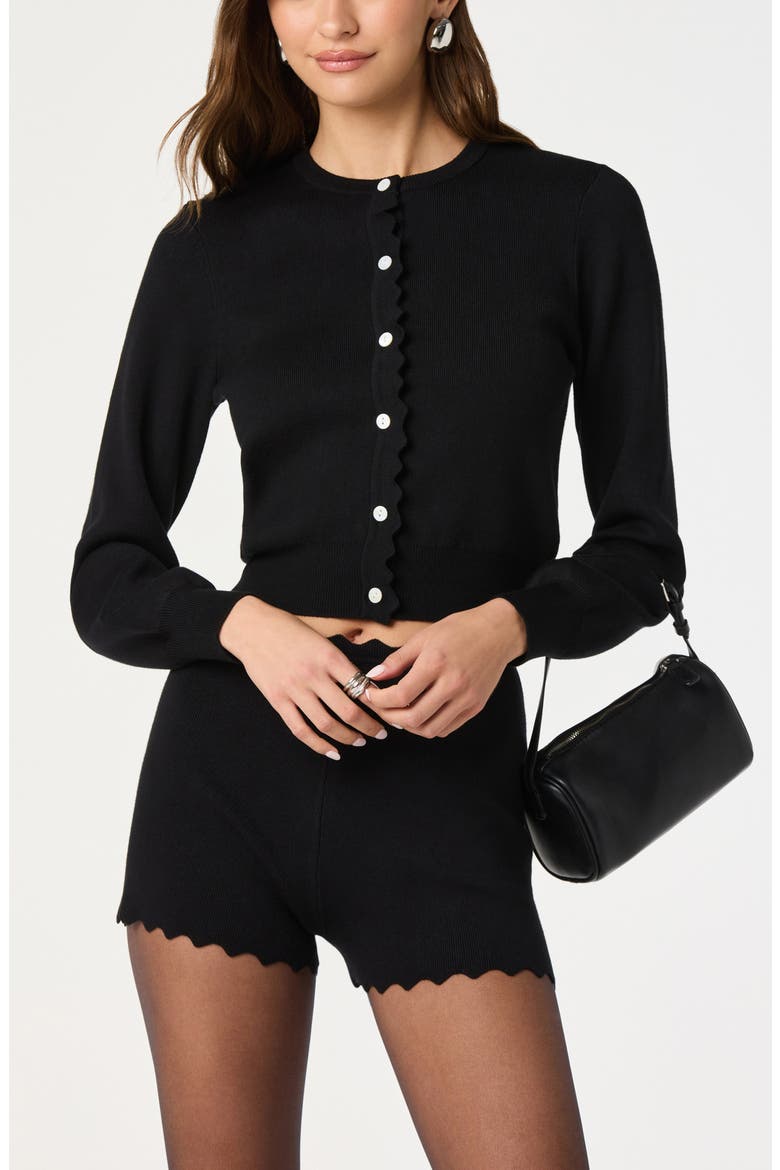 Scalloped Edge Knit Shorts, Alternate, color, BLACK