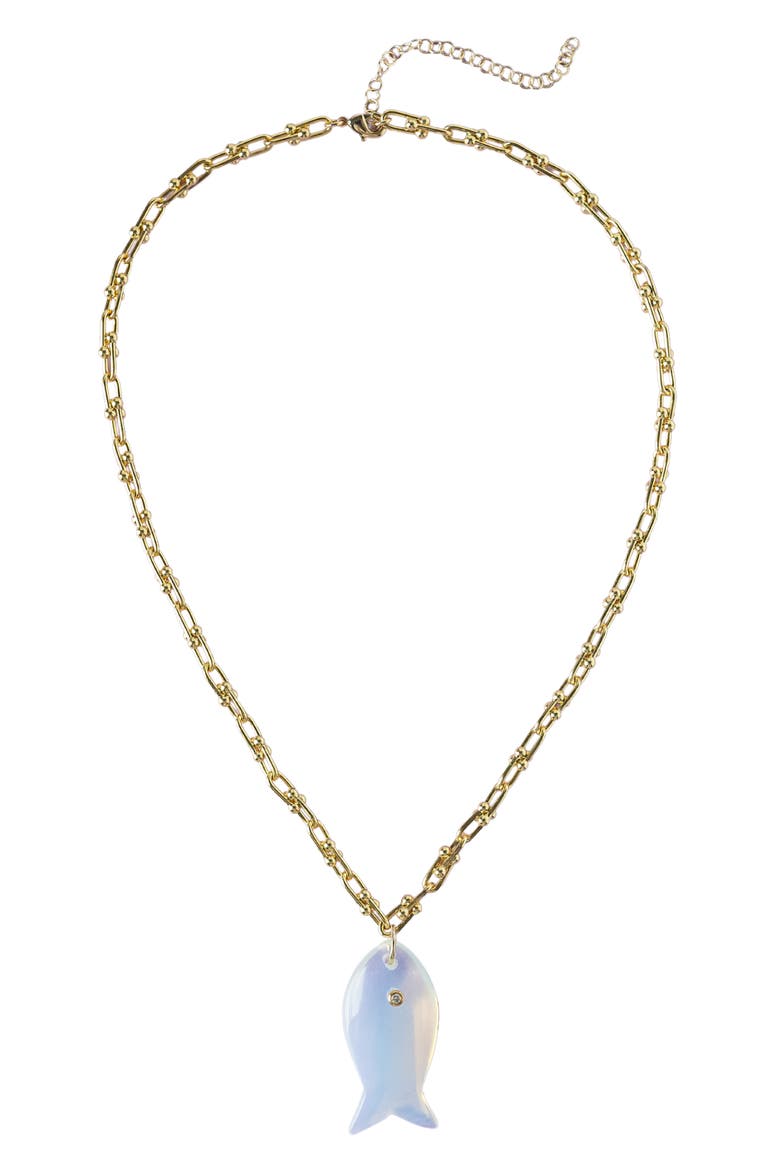 Iridescent Stone Fish Pendant Necklace, Main, color, GOLD