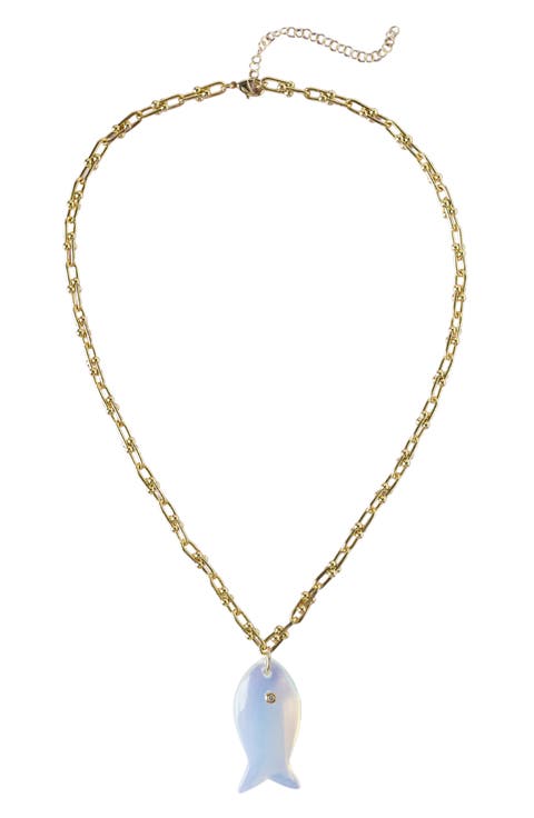Iridescent Stone Fish Pendant Necklace