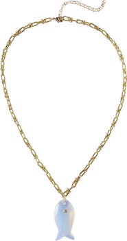 MacRae & Co. Iridescent Stone Fish Pendant Necklace