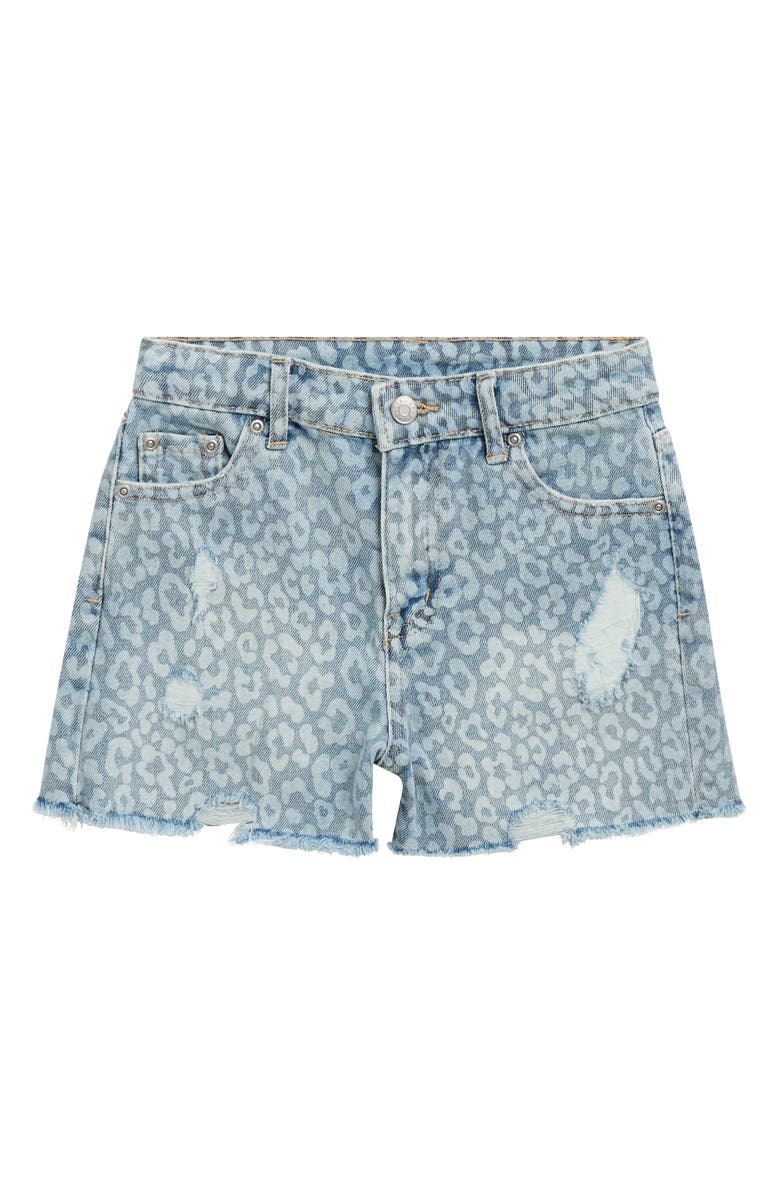 Tractr Kids' Ripped Denim Shorts, Main, color, Blue Leopard