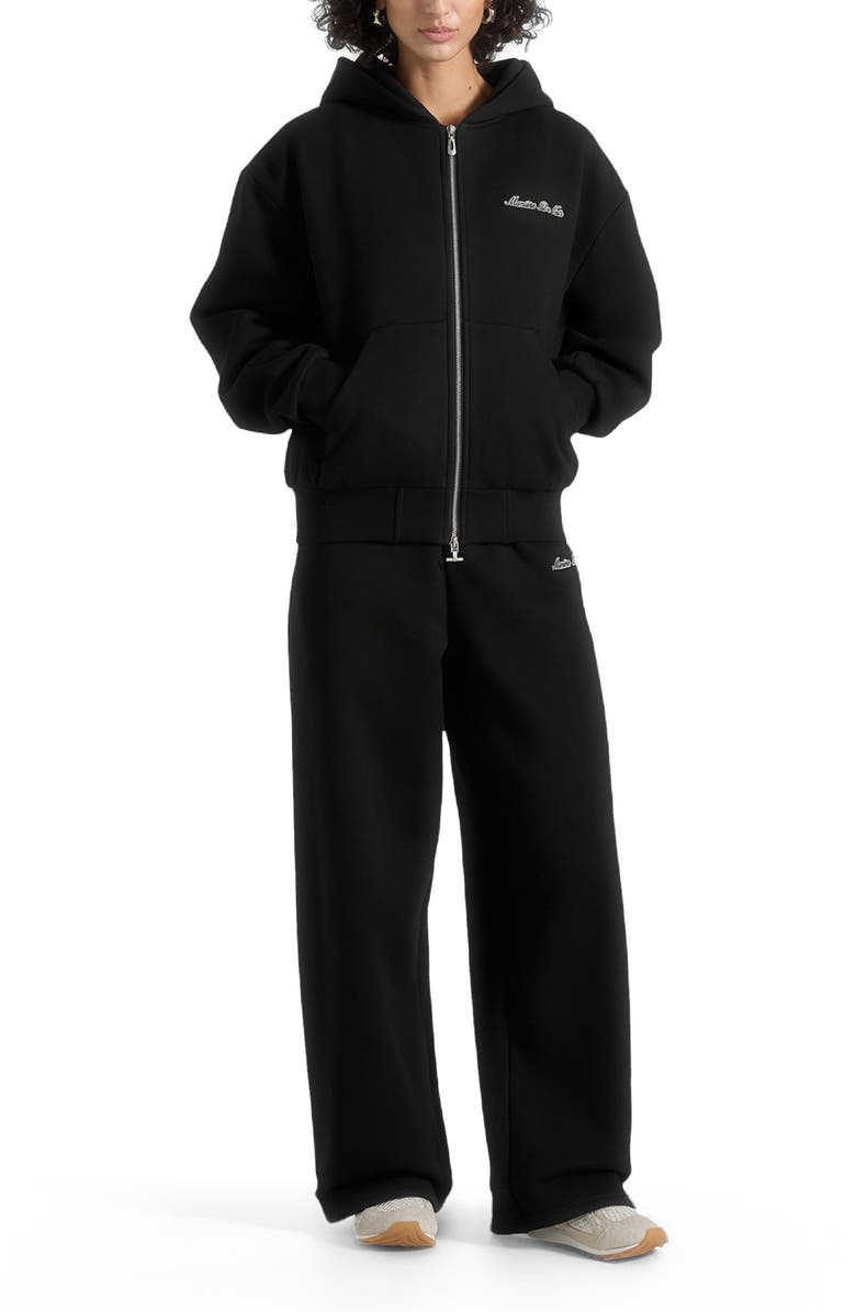 Manière De Voir Unisex Signature Relaxed Fit Zip Hoodie, Main, color, Black