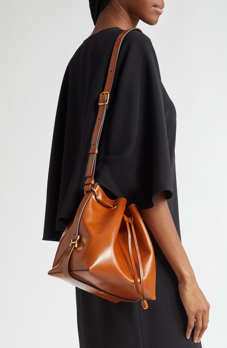 Chloé Marcie Shiny Leather Bucket Bag, Alternate, color,