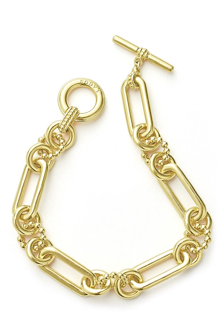 Signature Caviar Fluted Link Toggle Bracelet, Alternate, color, GOLD