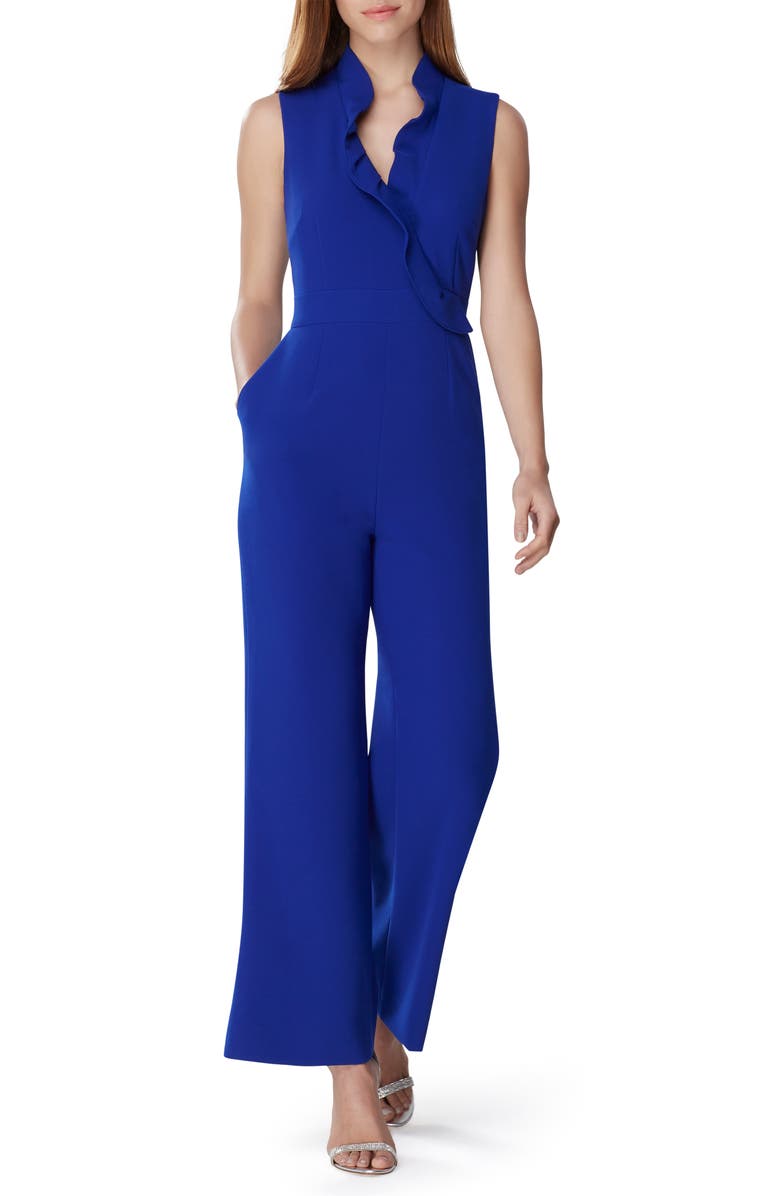 Tahari Ruffle Trim Wide Leg Jumpsuit, Main, color, 