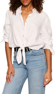 Sanctuary More Love Tie Front Linen Blend Top
