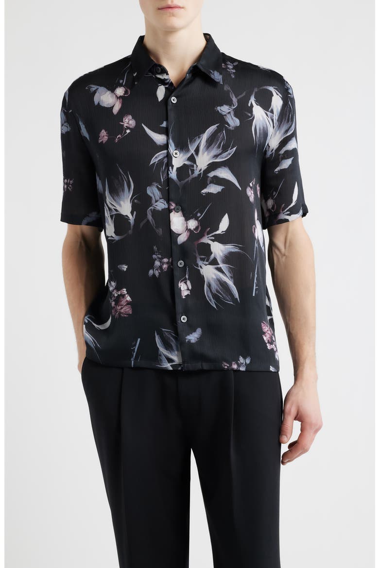Oversize Floral Short Sleeve Button-Up Shirt, Main, color, BLACK INCANDESCENT FLORAL