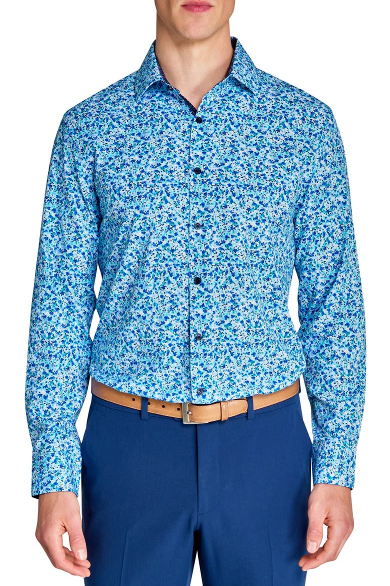 Slim Fit Watercolor Floral Performance Dress Shirt, Main, color, BLUE FLORAL COMBO