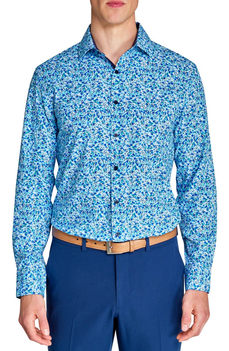 W.R.K Slim Fit Watercolor Floral Performance Dress Shirt, Main, color, Blue Floral Combo