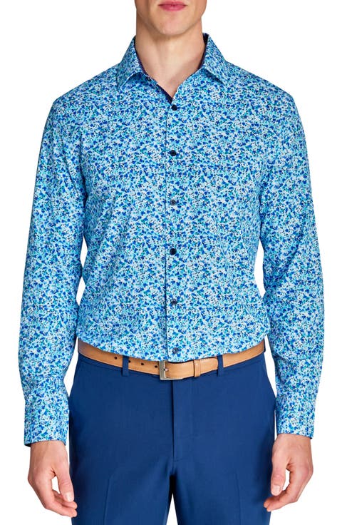 Slim Fit Watercolor Floral Performance Dress Shirt (Regular & Big)