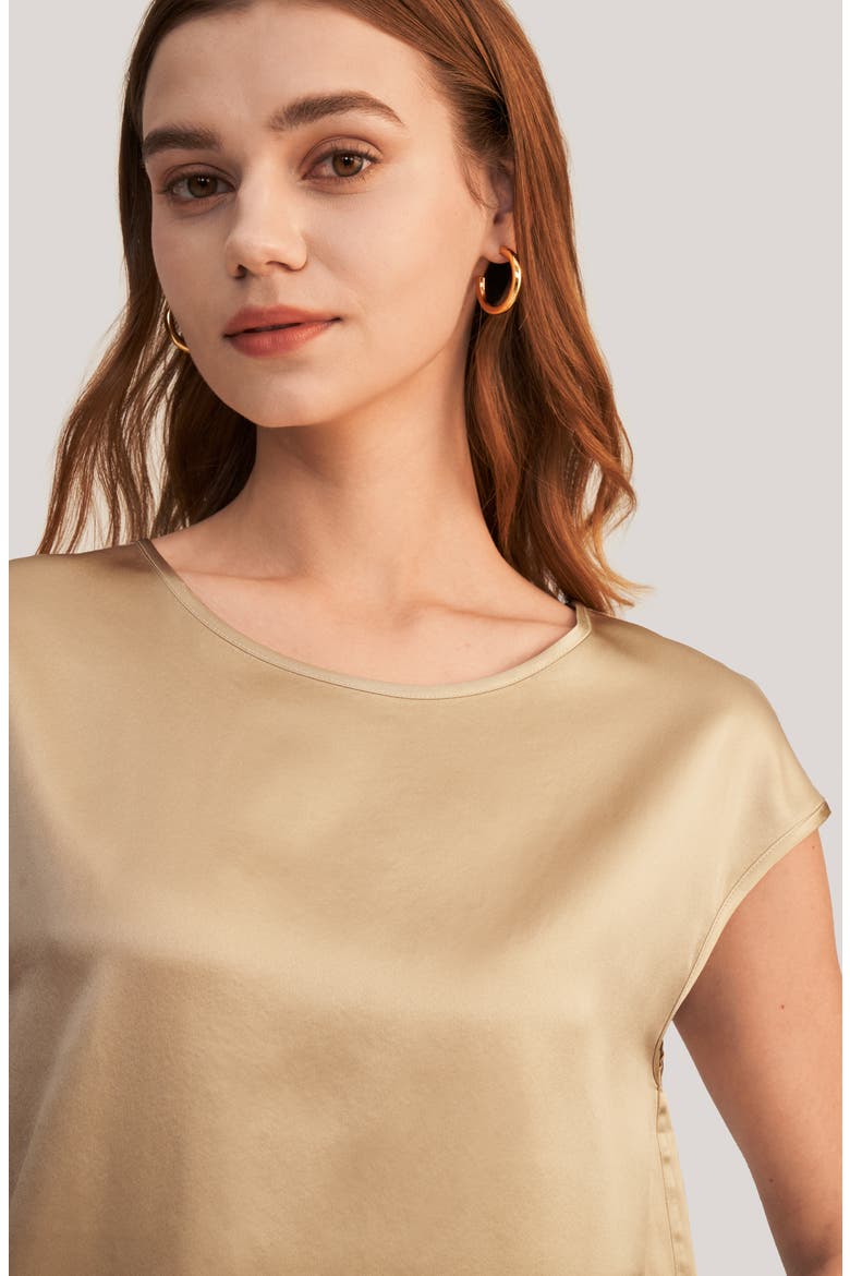 Women's Basic Cap Sleeves Silk Tee, Alternate, color, Light Camel