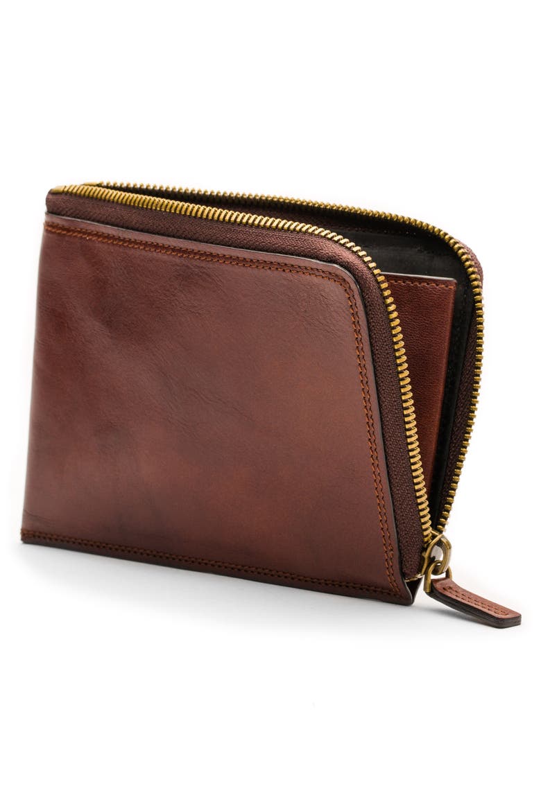 Leather Zip Wallet, Alternate, color, DARK BROWN