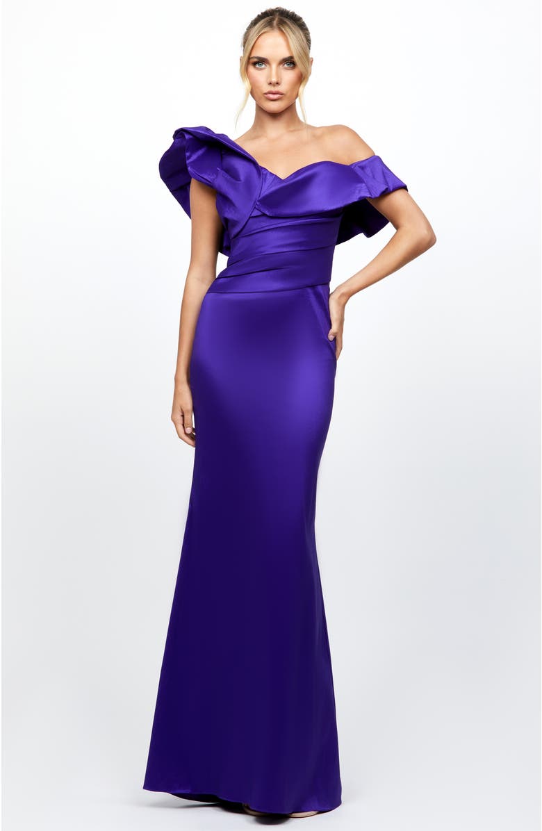 Bariano Muriel Off Shoulder Gown, Alternate, color, Deep Purple