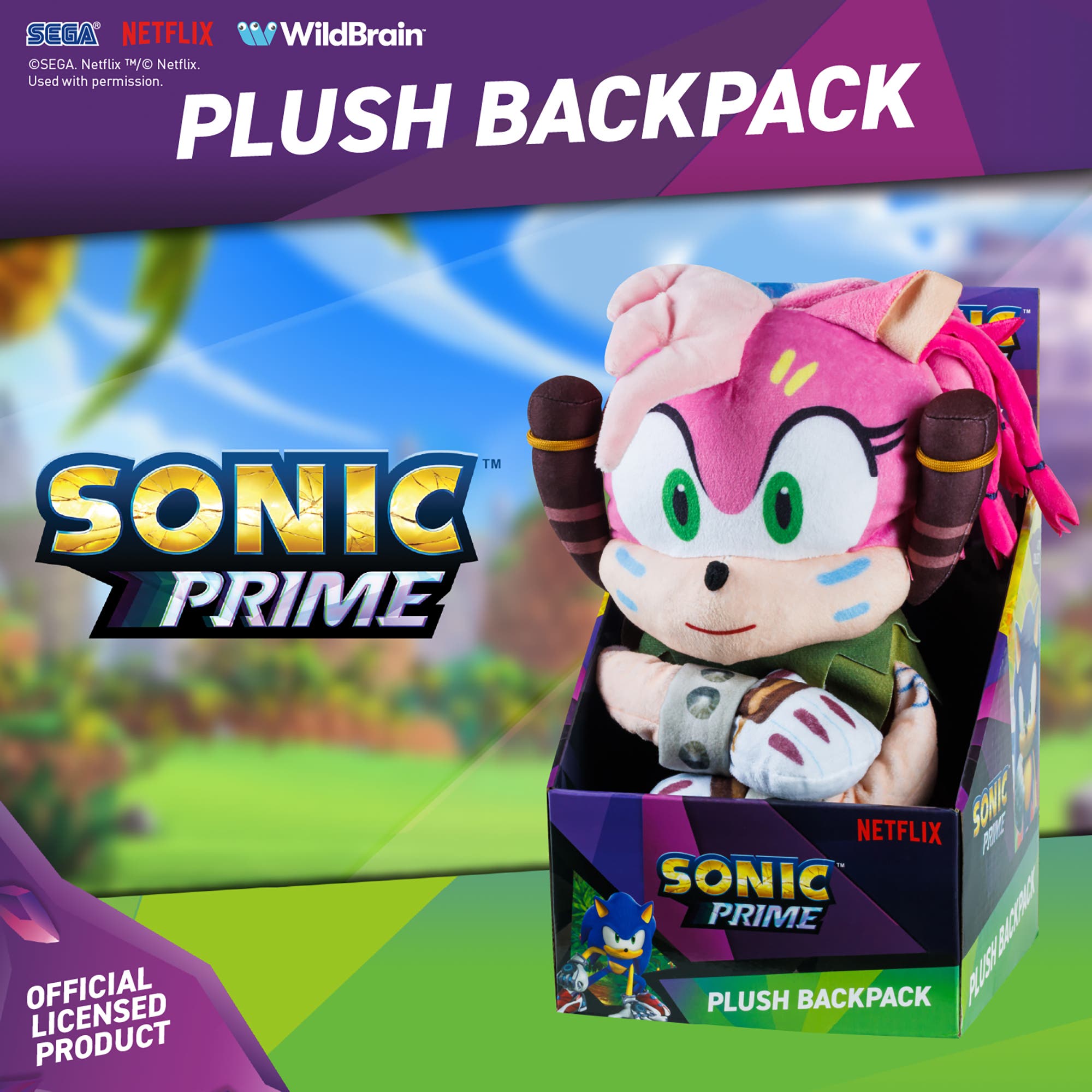 Sonic Prime 15 Inch Plush Kids Backpack Thorn Rose, Alternate, color, Multicolored