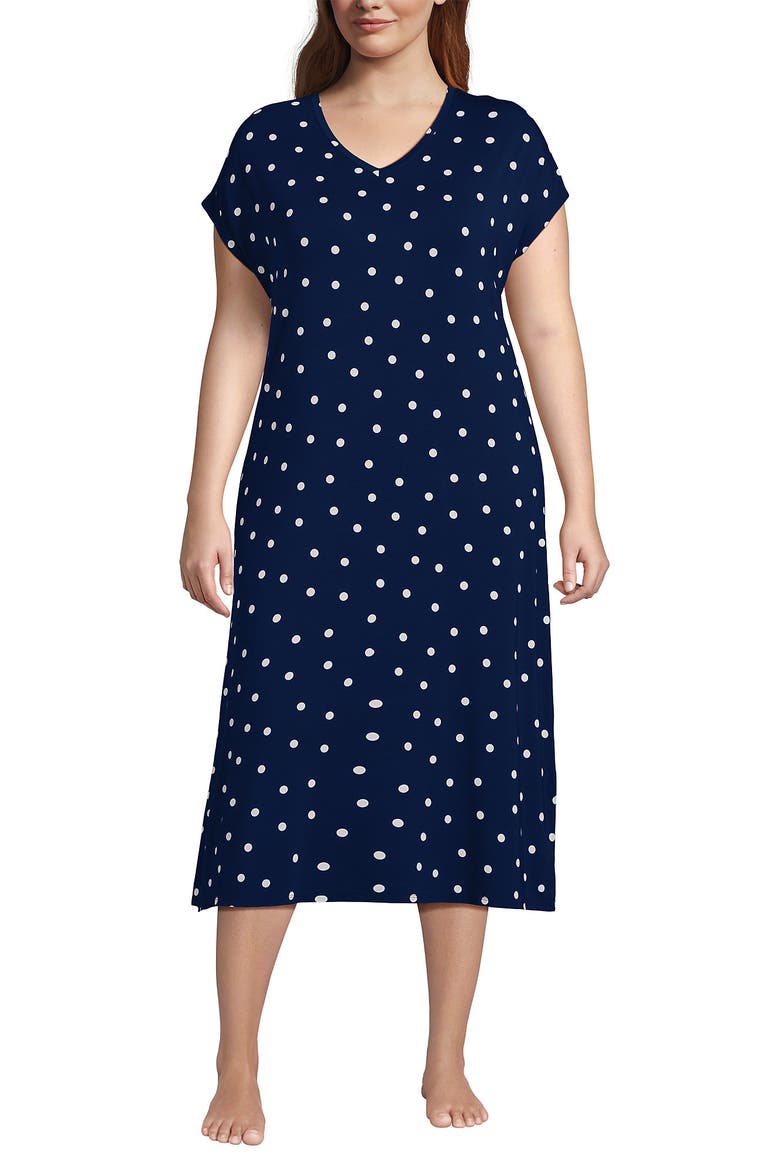Short Sleeve Cooling Midi Nightgown, Main, color, Deep Sea Navy Dot