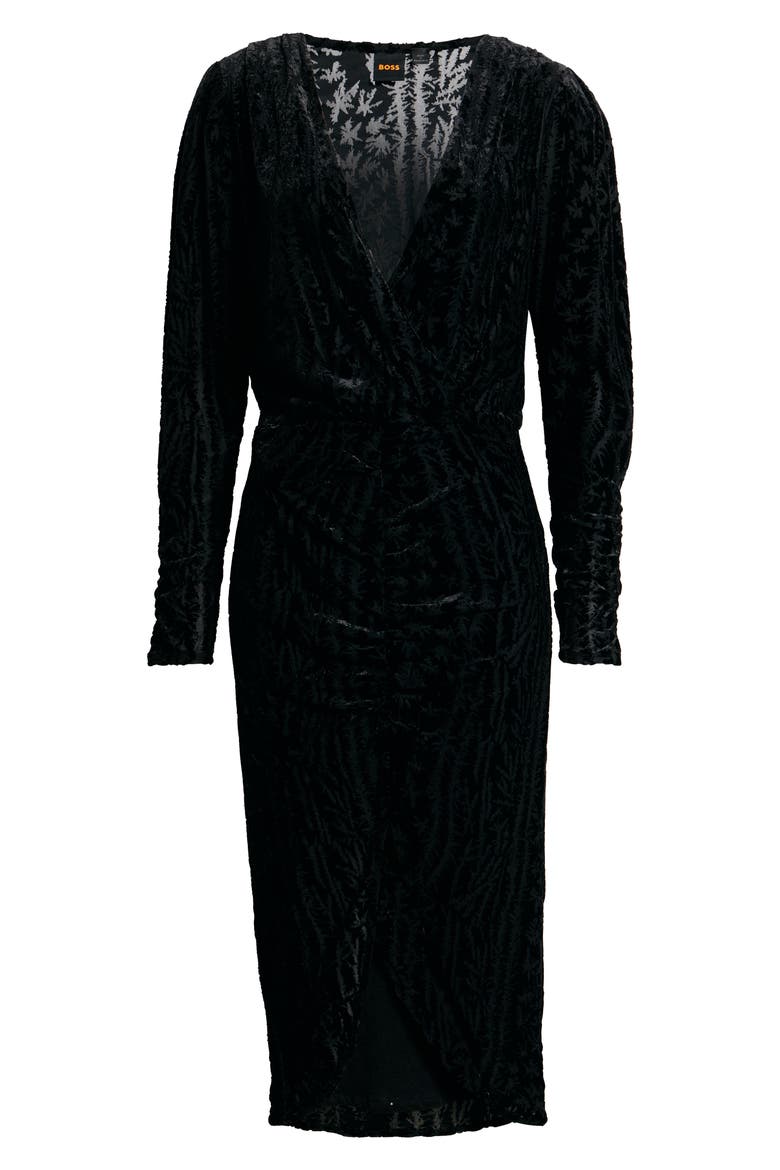 Efilo Long Sleeve Burnout Dress, Alternate, color, BLACK