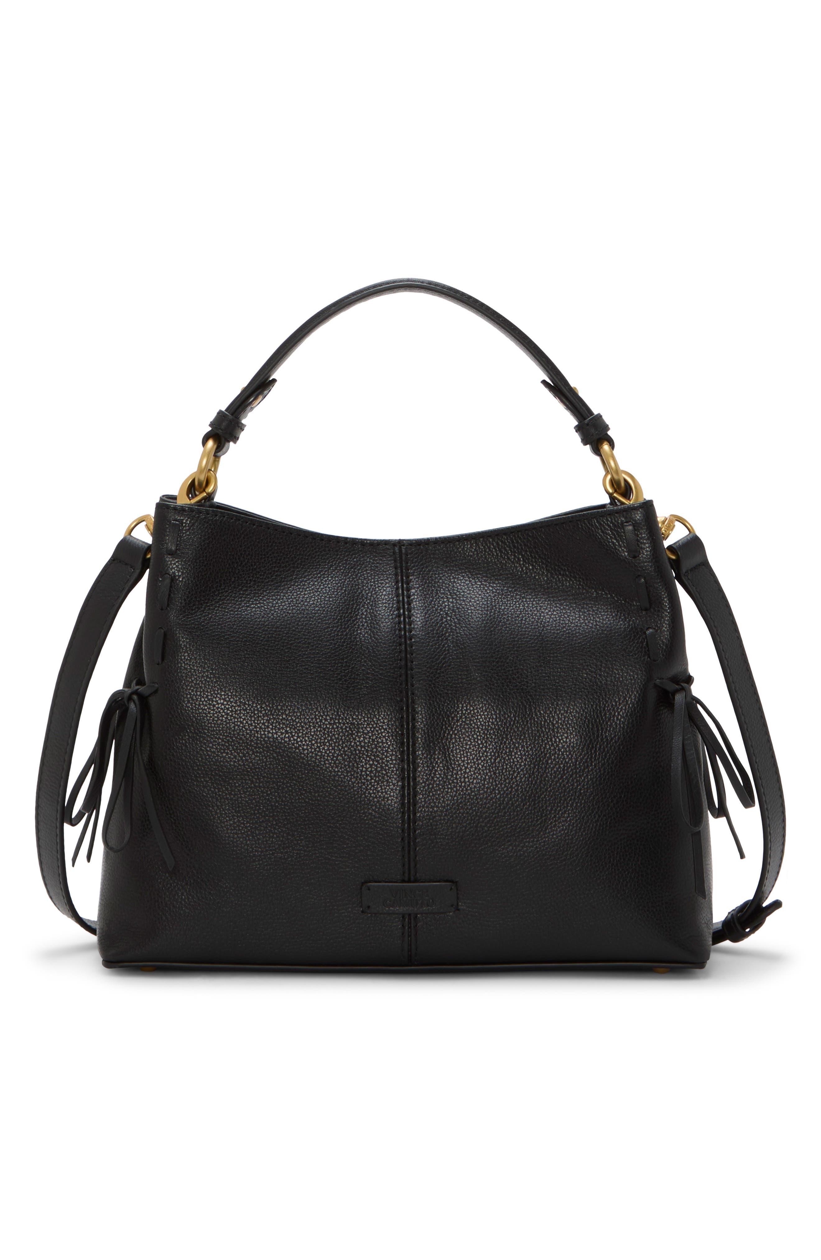 Vince Camuto Sabra Bow Leather Satchel, Alternate, color, Black