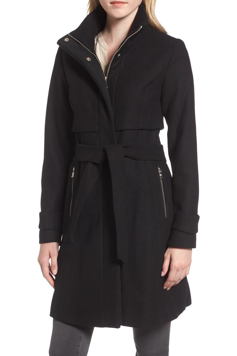 Flange Belted Coat, Main, color, BLACK