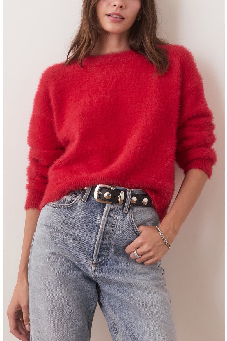 Teddy Eyelash Crop Sweater, Main, color, SCARLET