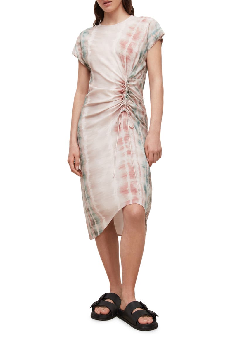 Jarita Marea Ruched Tie Dye T-Shirt Dress, Main, color, SOFT GREEN
