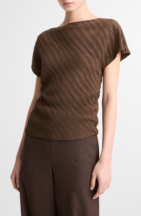 Diagonal Pleat Satin Top