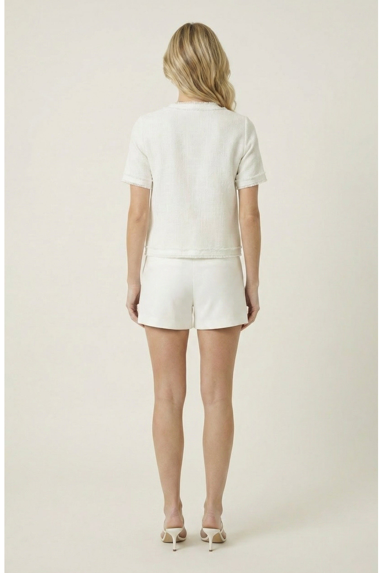 Textured Short Sleeve Frayed Trim Jacket, Alternate, color, Off-White