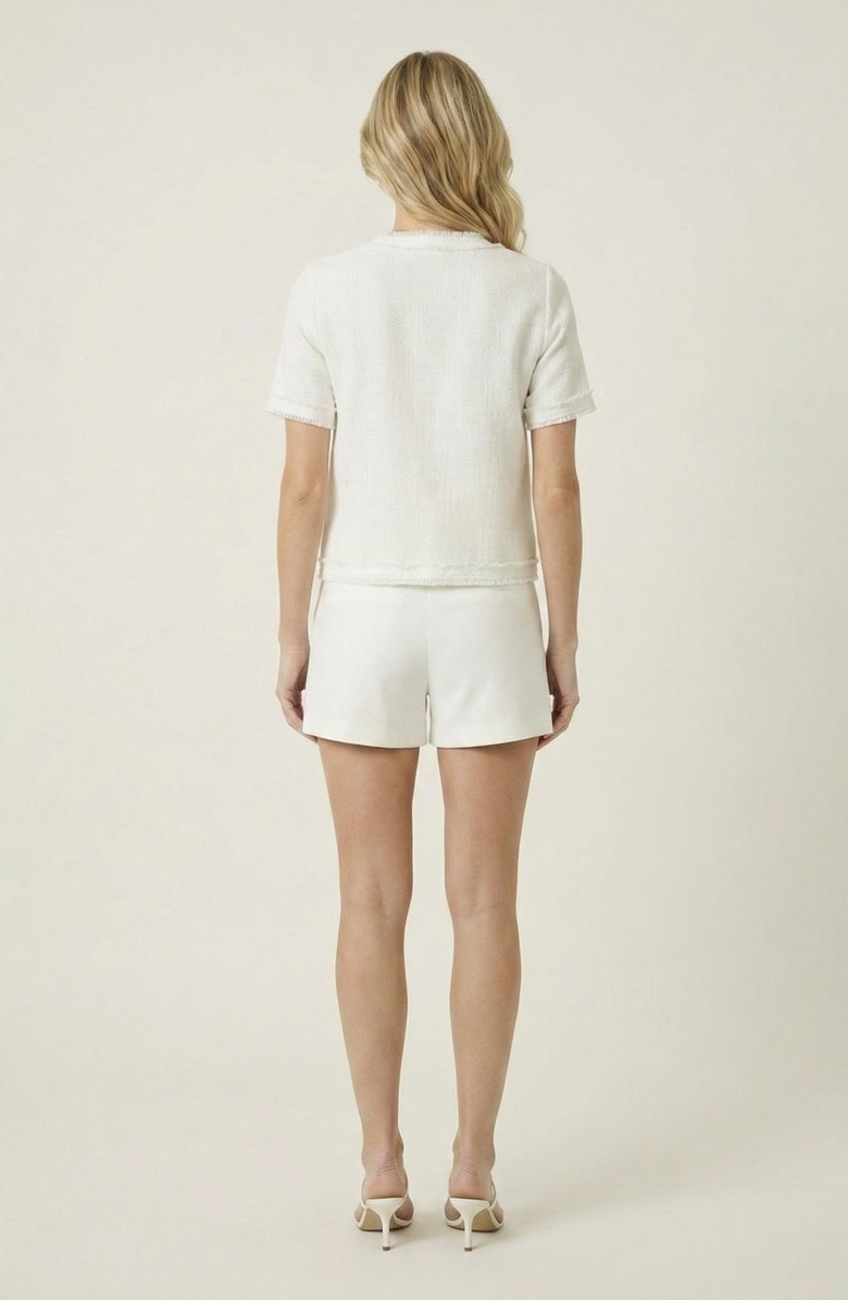 Modenaire Textured Short Sleeve Frayed Trim Jacket, Alternate, color, Off-White