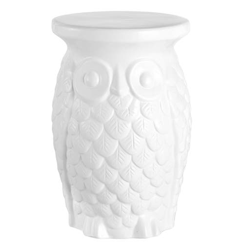 Jonathan Y Groovy Owl 17.5" Ceramic Garden Stool In White