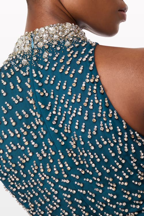 Jenny Packham Sisley High-neck Embellished Maxi Dress In Blue