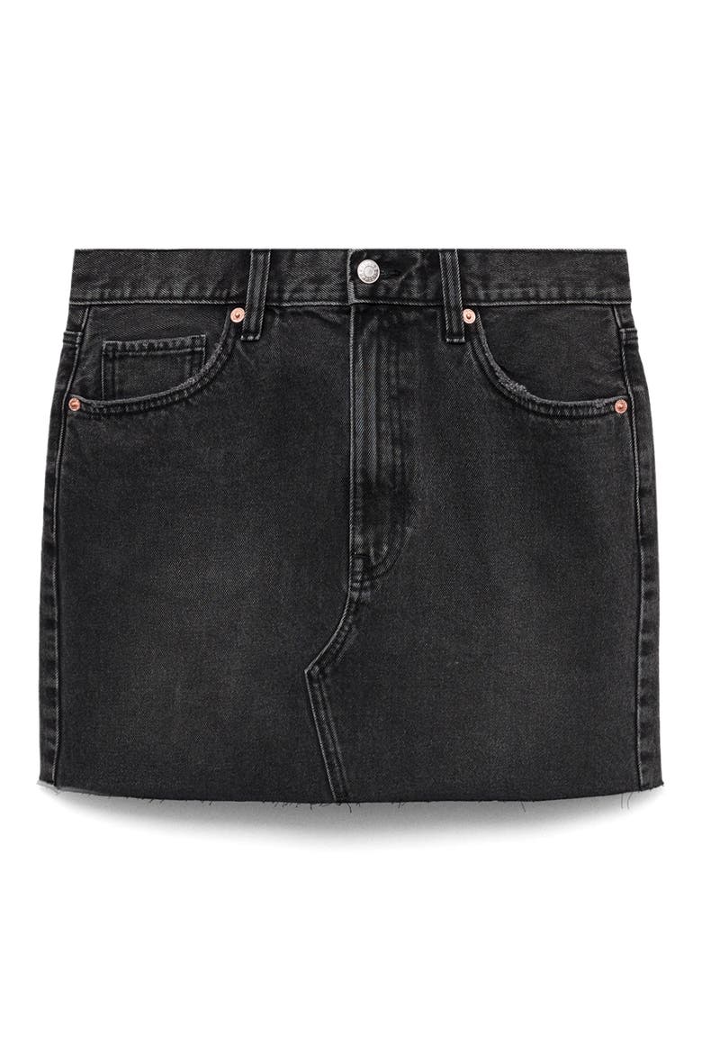 Raw Hem High Waist Denim Miniskirt, Alternate, color, BLACK DENIM