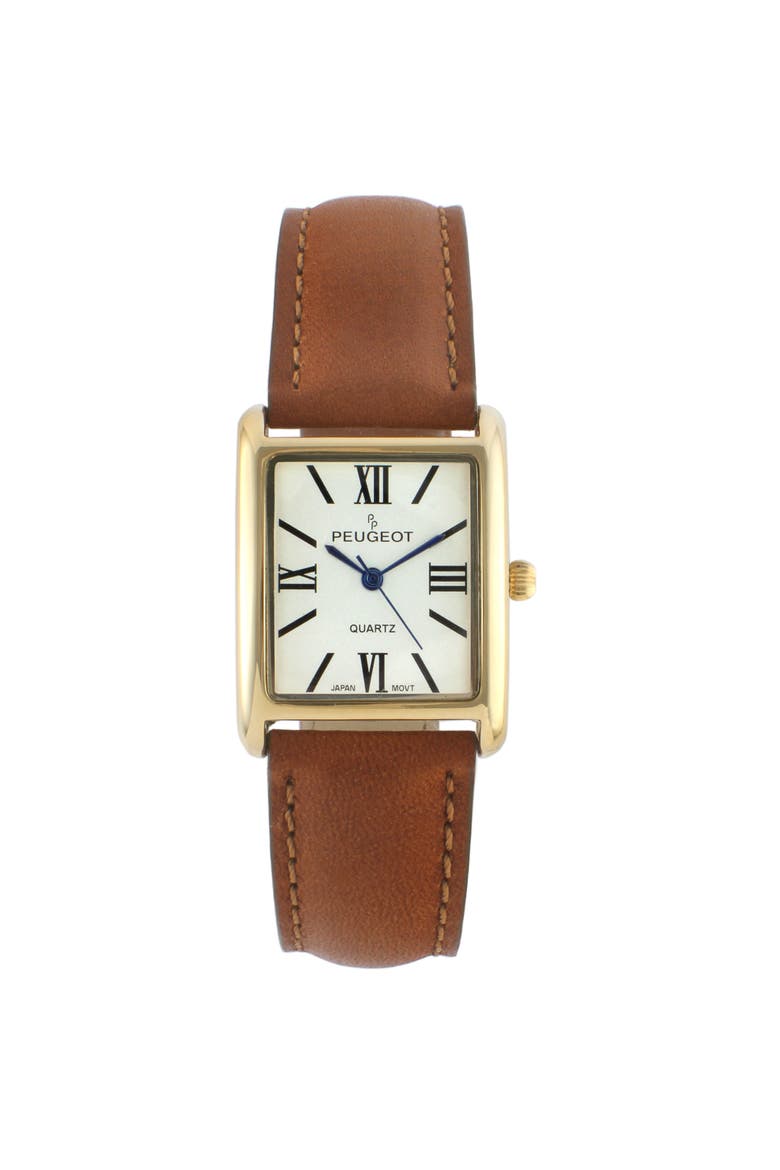 Roma Tank Leather Strap Watch- 26x32MM, Main, color, Brown