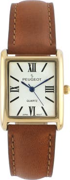 Peugeot Roma Tank Leather Strap Watch- 26x32MM