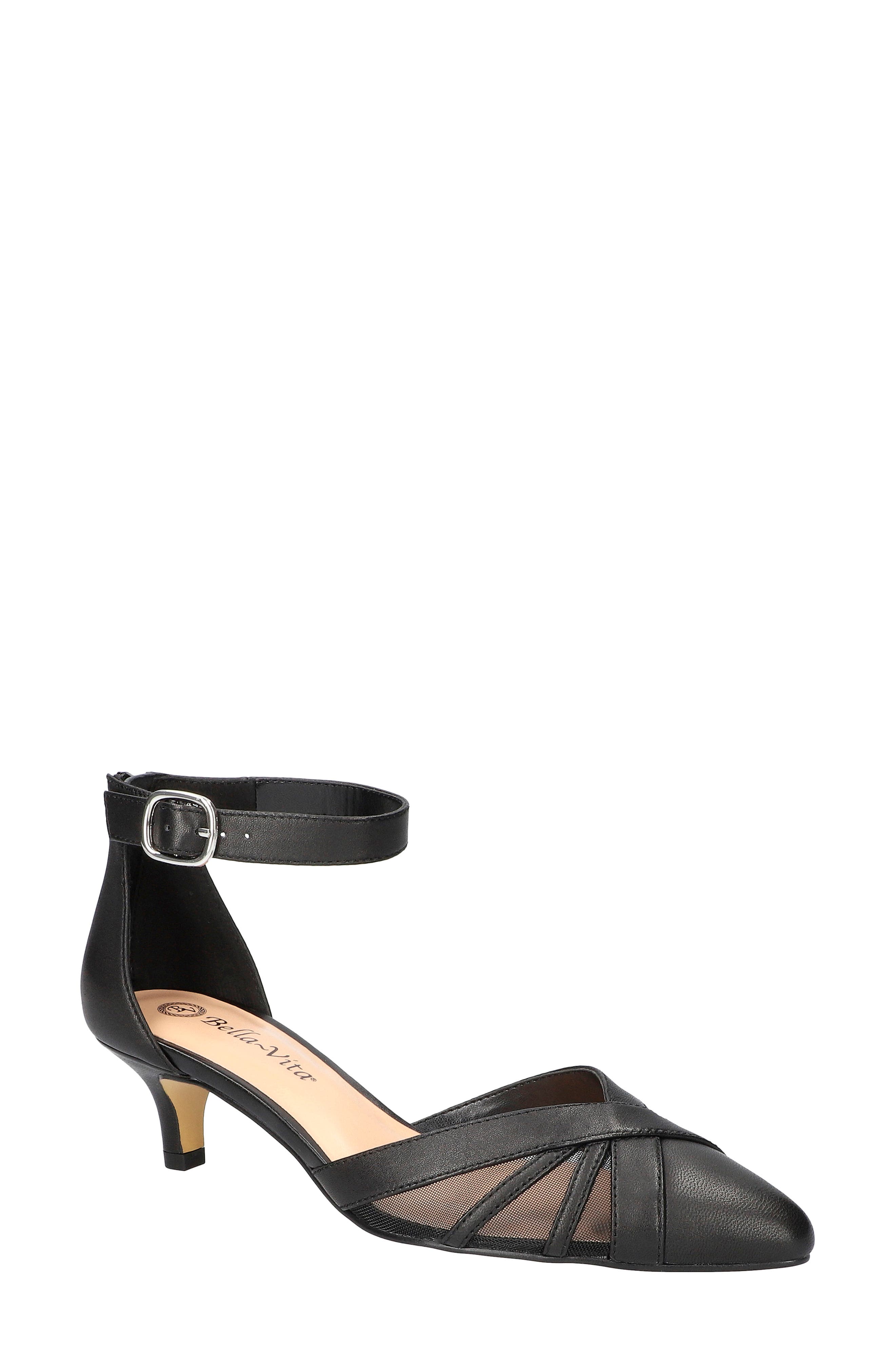 Bella Vita Malani Pointed Toe Kitten Heel Pump, Main, color, Black Leather