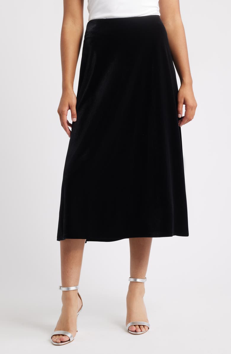 Anne Klein Bias Cut Pull-On Midi Skirt, Main, color, Anne Black